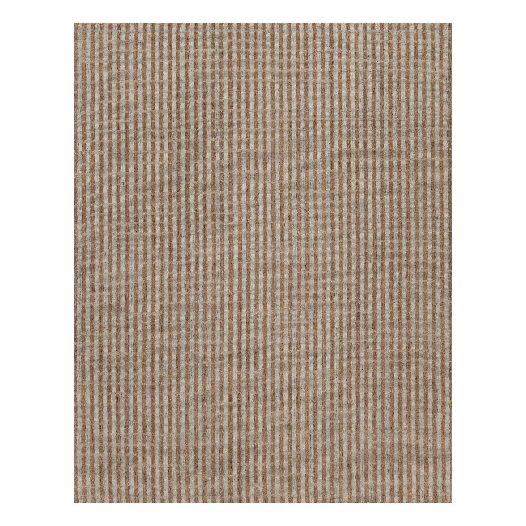 Tan and Chocolate Brown, Vertical Stripes Design with Salt and Pepper Effect, Hand Loomed, Undyed Natural Wool, Oriental Rug